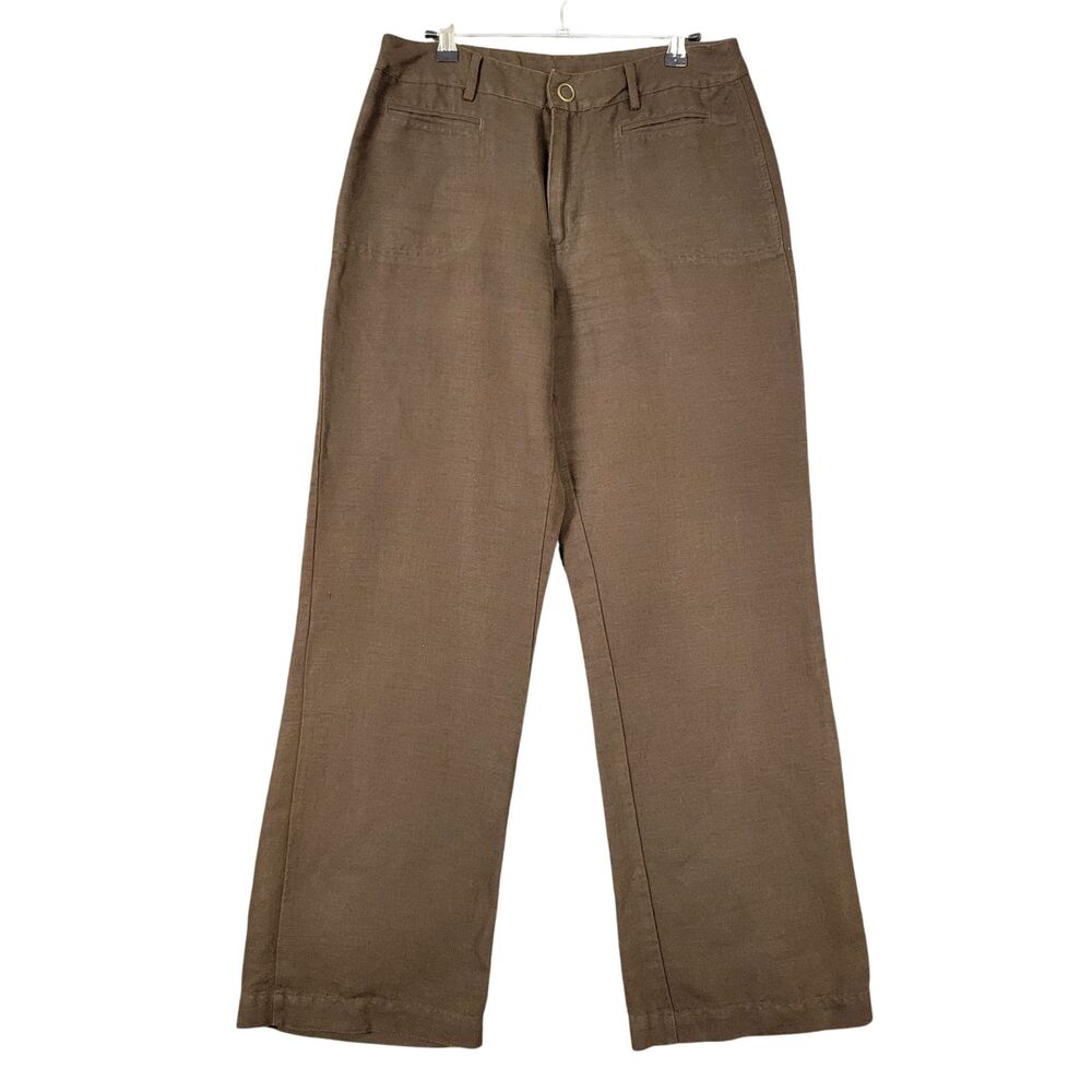 CHICOS Brown Linen Cotton Mid Rise Wide Leg Pants Lagenlook SIZE 1 US MEDIUM 8